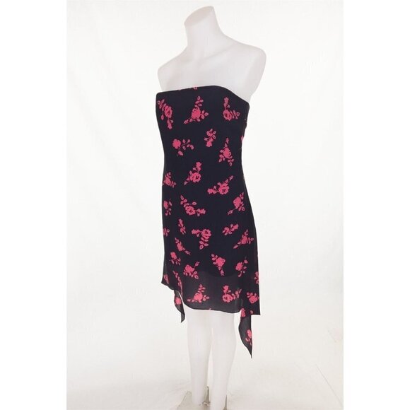 VERSUS VERSACE New 46 US 10 Strapless Floral-print Silk-crepe Mini Dress Black - Picture 6 of 15